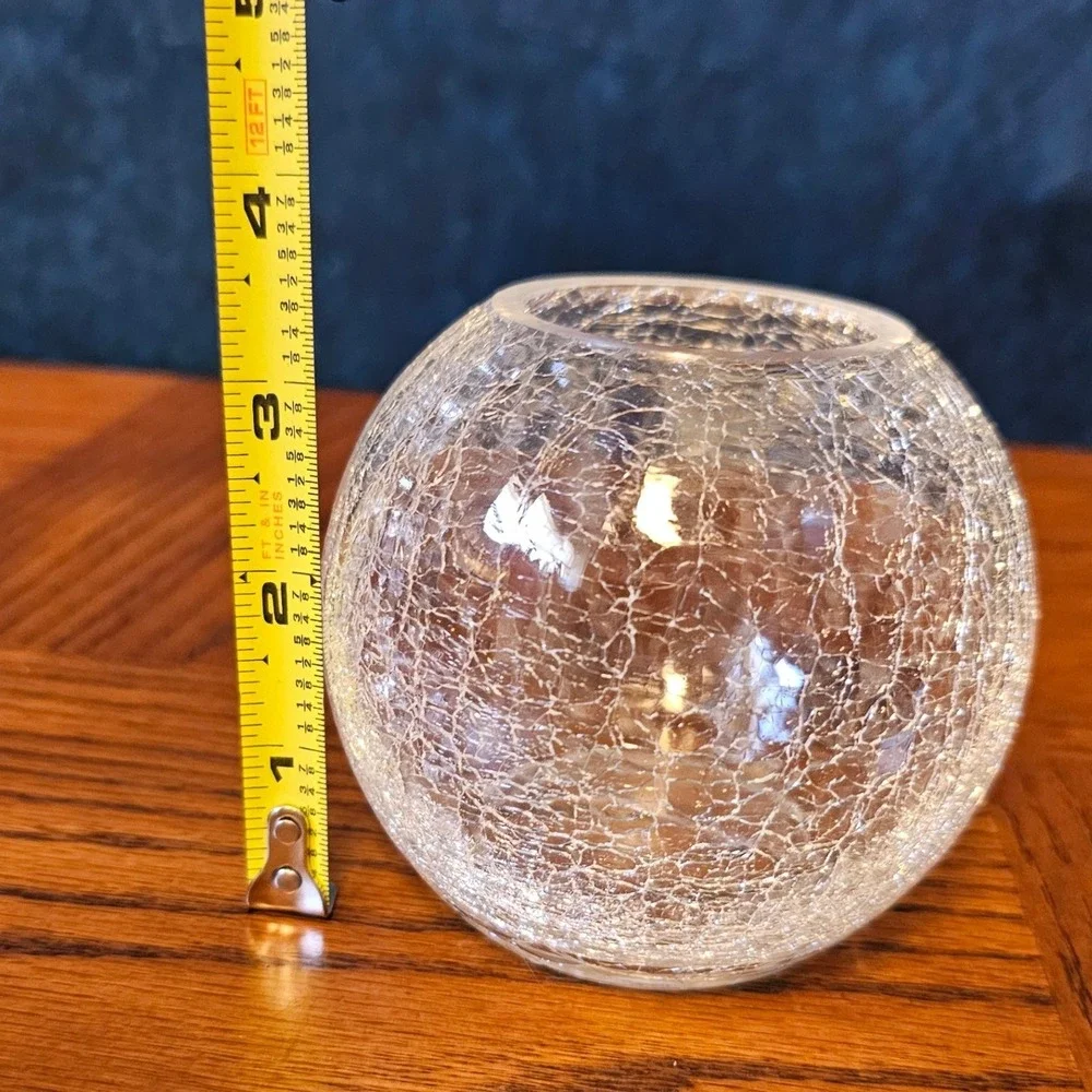Clear Crackle Glass Globe Vase Votive Candle Holder Round 3.5 Inch Small Decor